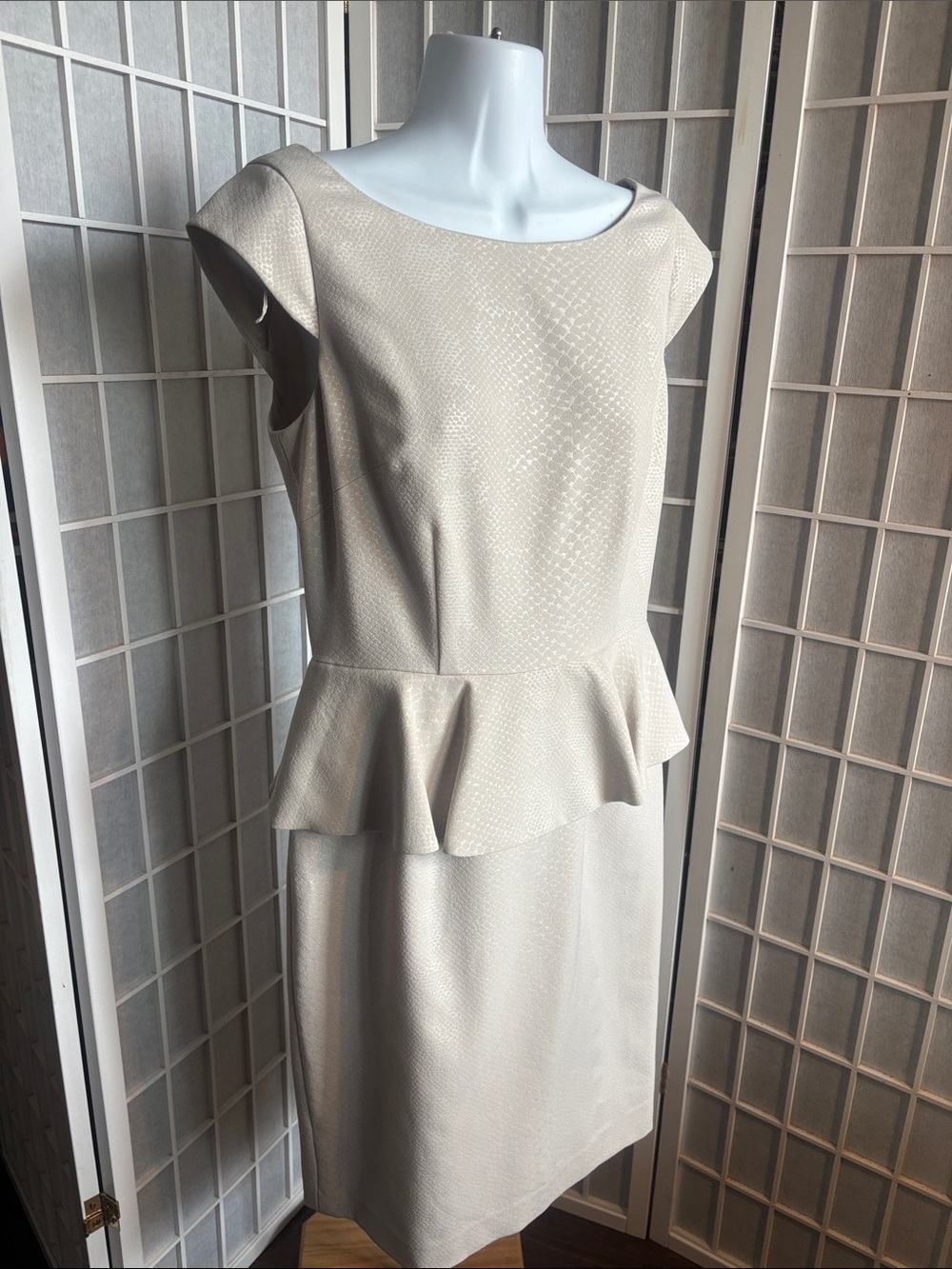 Adrianna Papell Ivory Textured Peplum Midi Dress